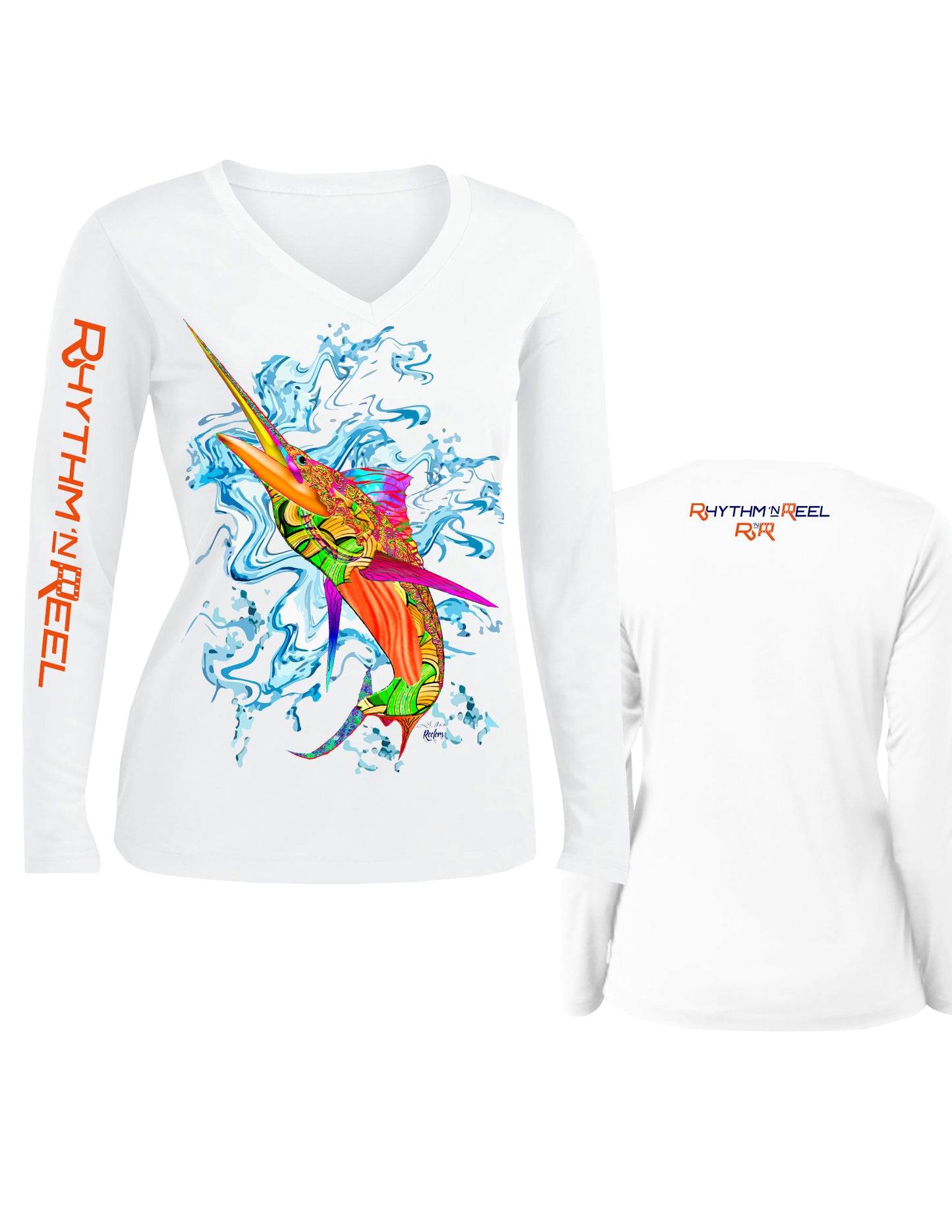 Orange Marlin | Ladies V-Neck Long Sleeve Sport Shirt